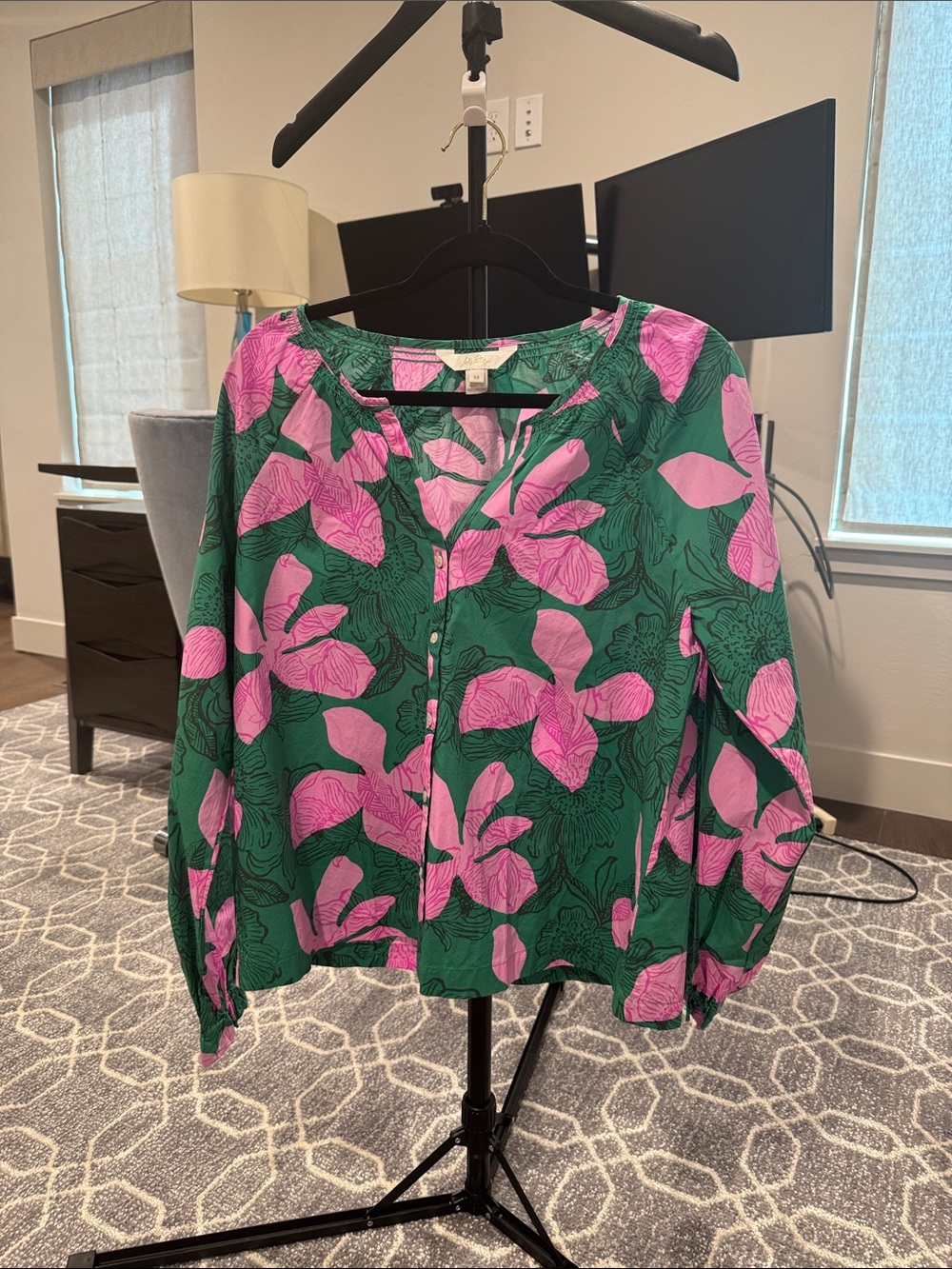 Lilly Pulitzer Green and Pink Floral Button-Down Shirt